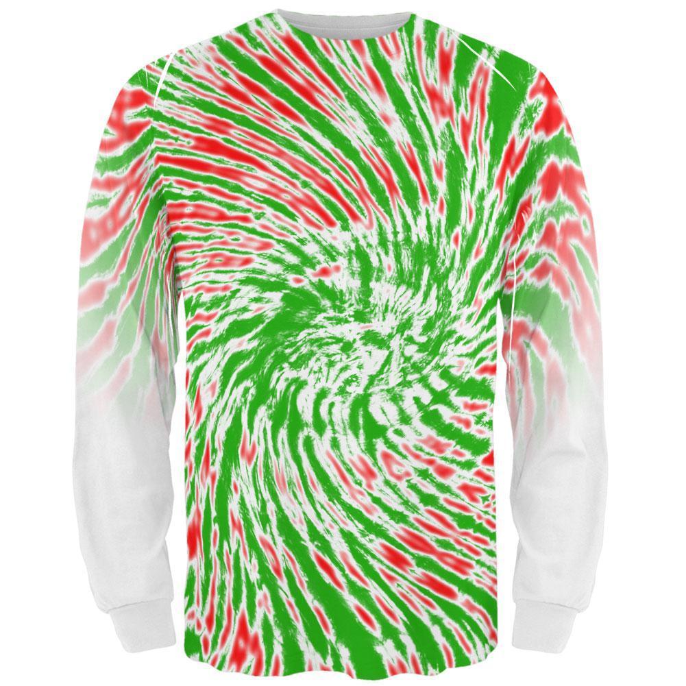 Christmas Tie Dye Red Green All Over Adult Long Sleeve T-Shirt