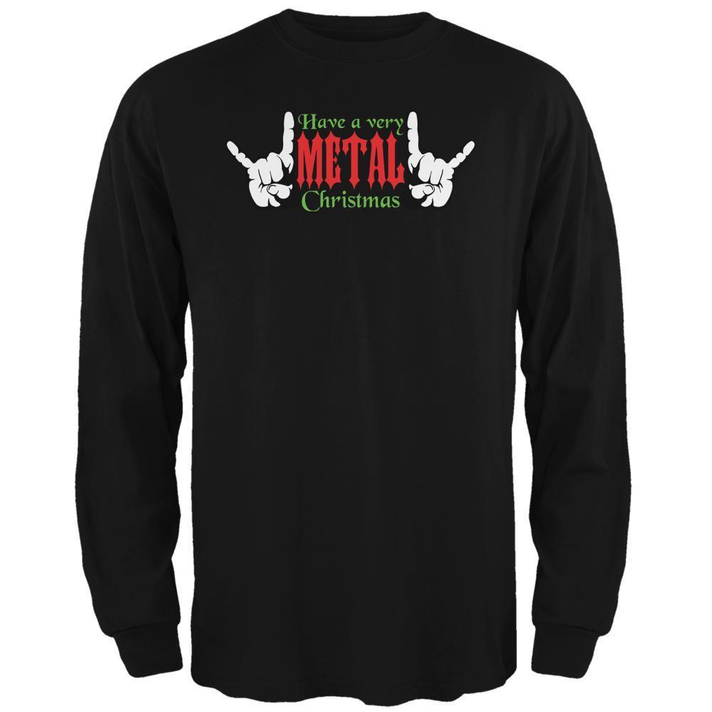 Christmas Heavy Metal Horns Black Adult Long Sleeve T-Shirt