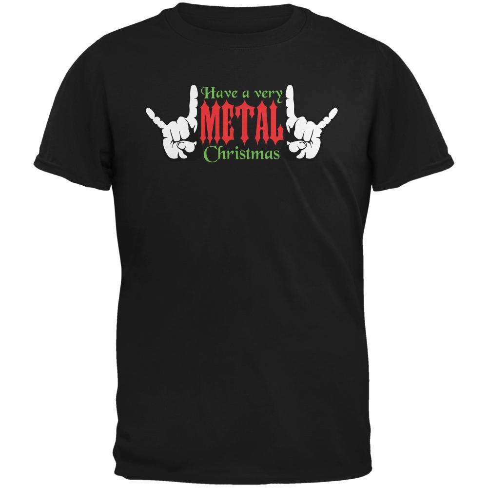 Christmas Heavy Metal Horns Black Adult T-Shirt