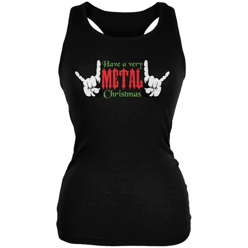 Christmas Heavy Metal Horns Black Juniors Soft Tank Top