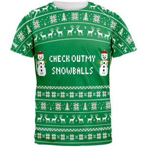 Christmas Check Out My Snowballs Ugly Sweater All Over Adult T-Shirt