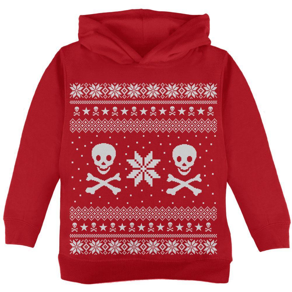 Skull & Crossbones Ugly Christmas Sweater Red Toddler Hoodie