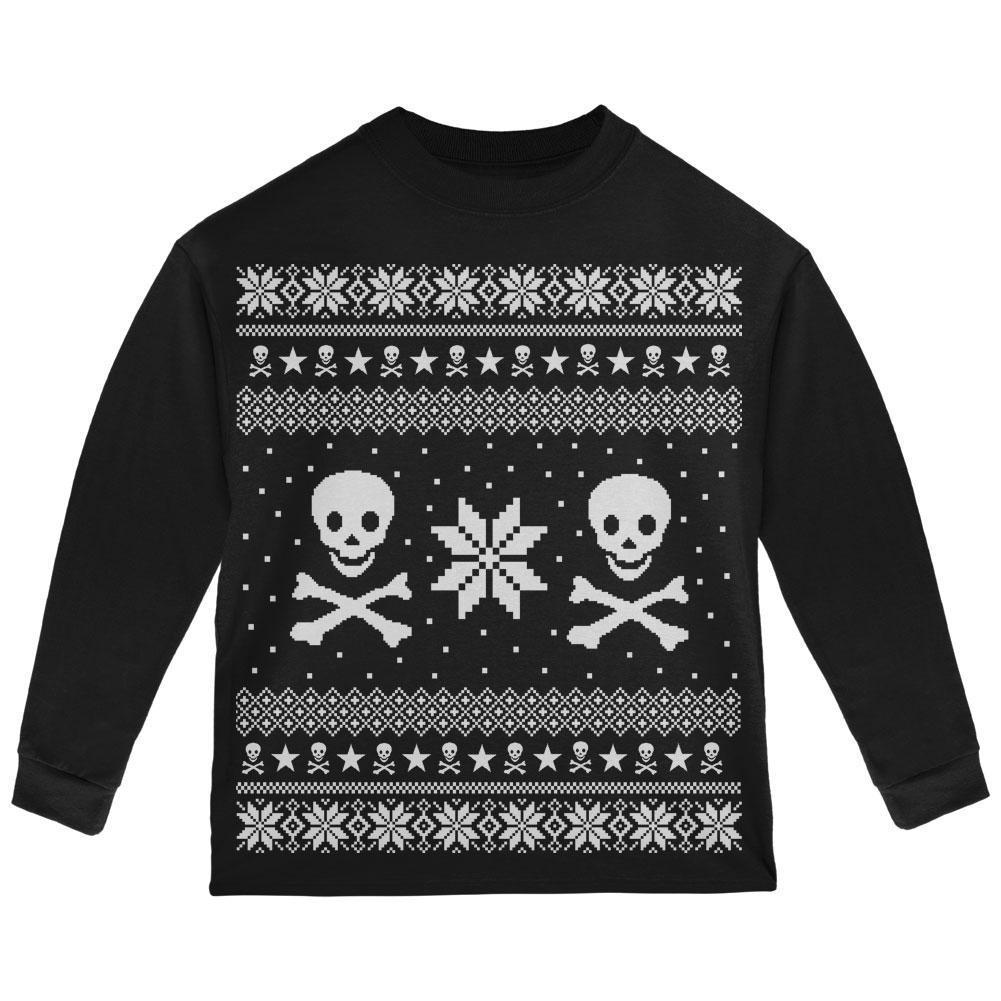 Skull & Crossbones Ugly Christmas Sweater Red Toddler Long Sleeve T-Shirt