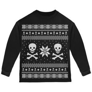 Skull & Crossbones Ugly Christmas Sweater Red Toddler Long Sleeve T-Shirt