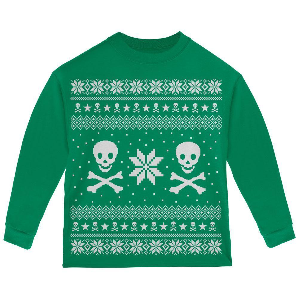 Skull & Crossbones Ugly Christmas Sweater Red Toddler Long Sleeve T-Shirt