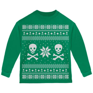 Skull & Crossbones Ugly Christmas Sweater Red Toddler Long Sleeve T-Shirt