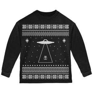 Alien Beam Ugly Christmas Sweater Black Toddler Long Sleeve T-Shirt