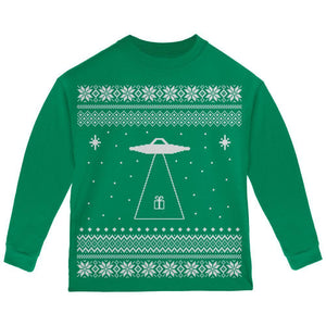 Alien Beam Ugly Christmas Sweater Green Toddler Long Sleeve T-Shirt