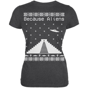 Because Aliens Pyramid Christmas Sweater Dark Heather Juniors Soft T-Shirt