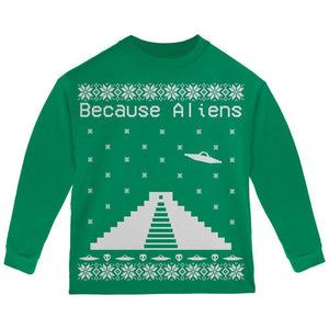 Because Aliens Pyramid Christmas Sweater Black Toddler Long Sleeve T-Shirt