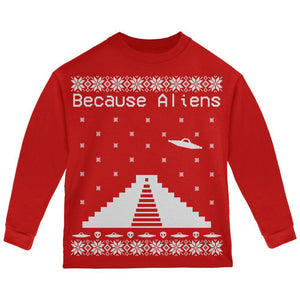 Because Aliens Pyramid Christmas Sweater Black Toddler Long Sleeve T-Shirt