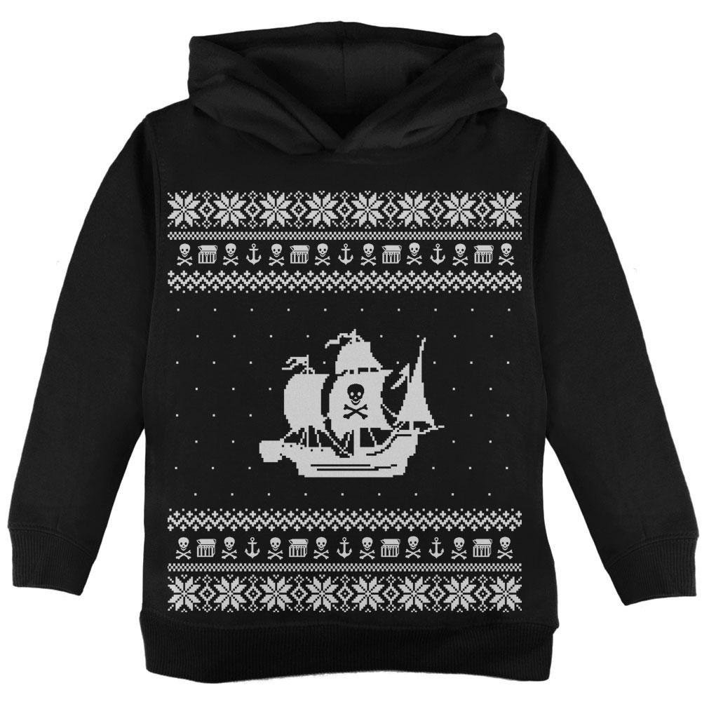 Pirate Ship Ugly Christmas Sweater Black Toddler Hoodie