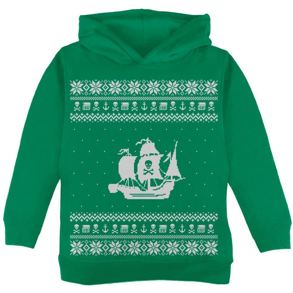 Pirate Ship Ugly Christmas Sweater Black Toddler Hoodie