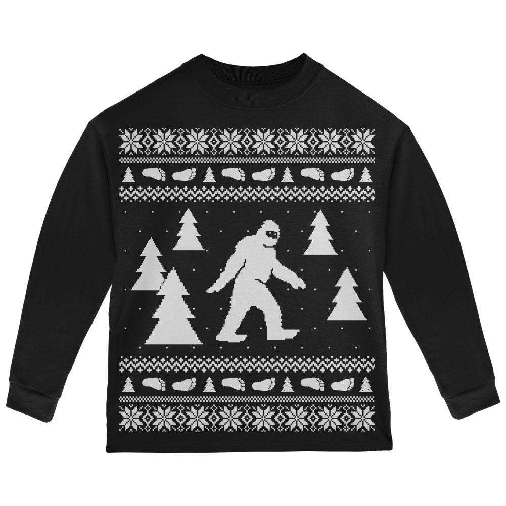 Sasquatch Ugly Christmas Sweater Black Toddler Long Sleeve T-Shirt
