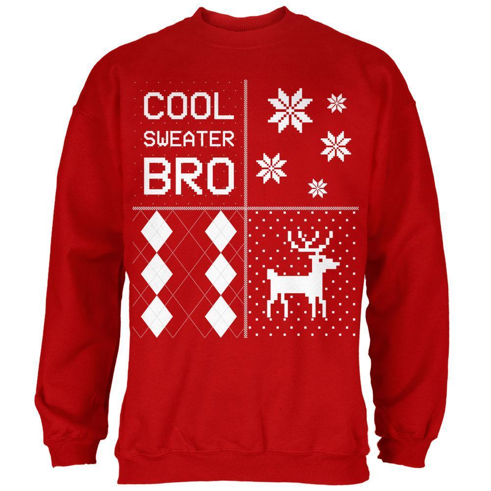 Ugly XMAS Sweater Festive Blocks Cool Bro Red Adult Sweatshirt