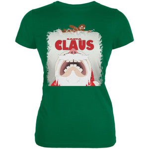 Christmas Santa Jaws Claus Horror Kelly Green Juniors Soft T-Shirt
