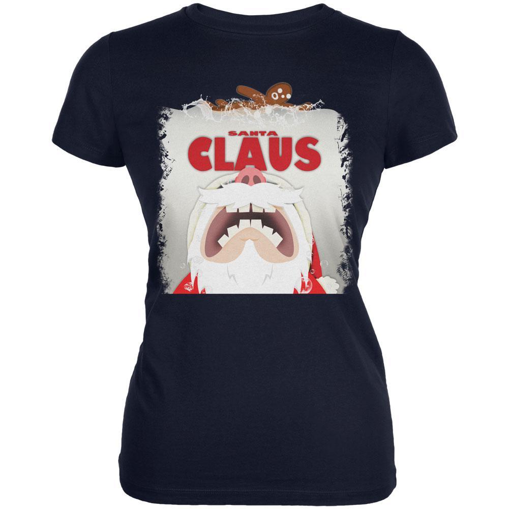 Christmas Santa Jaws Claus Horror Navy Juniors Soft T-Shirt