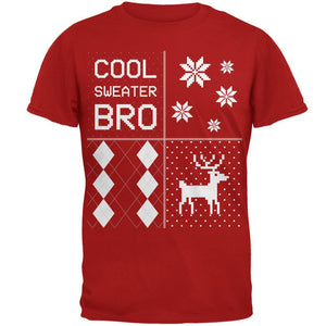 Ugly XMAS Sweater Festive Blocks Cool Sweater Bro Red Adult T-Shirt