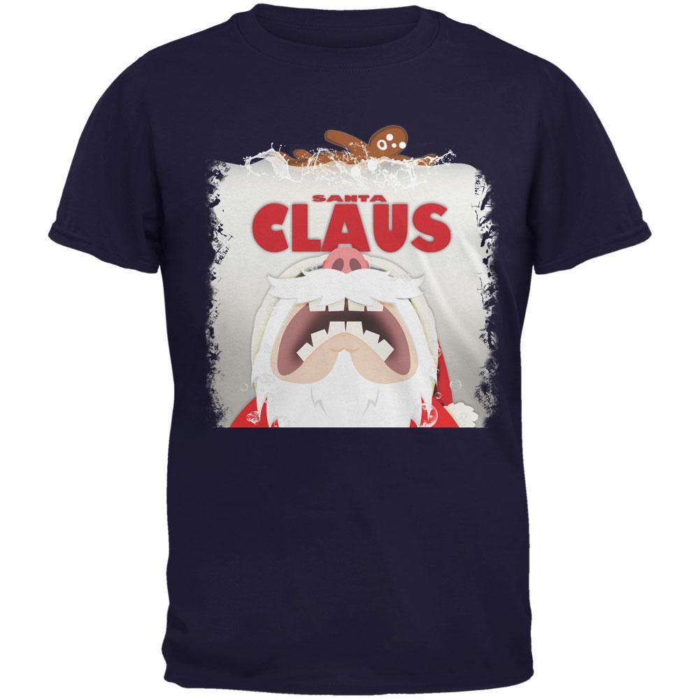 Christmas Santa Jaws Claus Horror Navy Adult T-Shirt