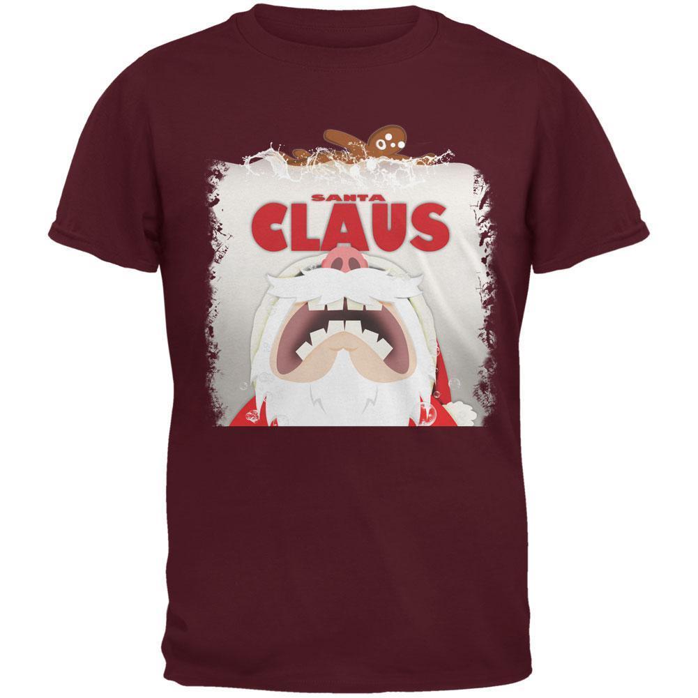 Christmas Santa Jaws Claus Horror Maroon Adult T-Shirt