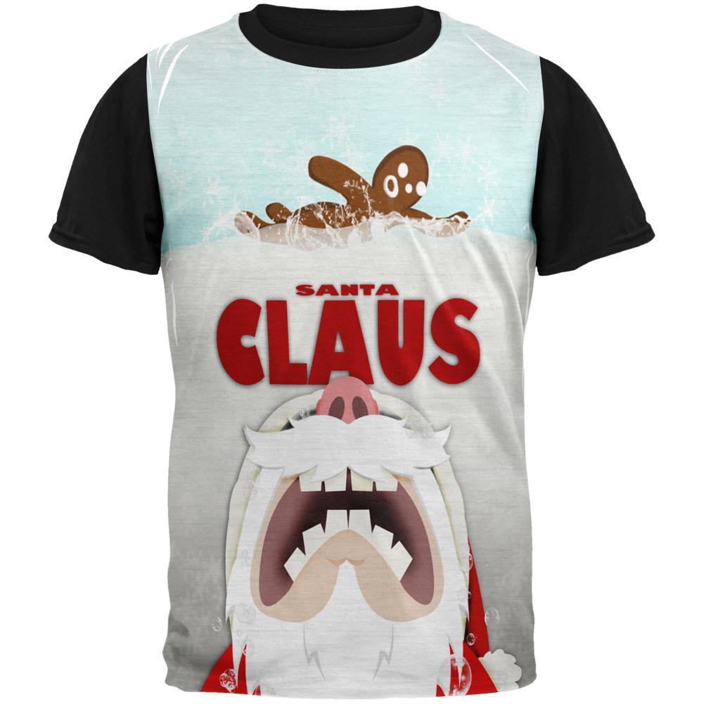 Christmas Santa Jaws Claus Horror Adult Black Back T-Shirt