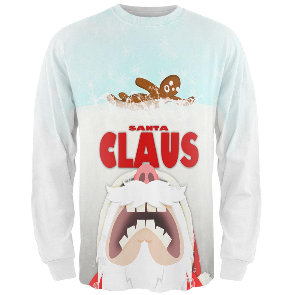 Christmas Santa Jaws Claus Horror All Over Adult Long Sleeve T-Shirt