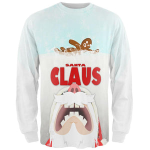 Christmas Santa Jaws Claus Horror All Over Adult Long Sleeve T-Shirt