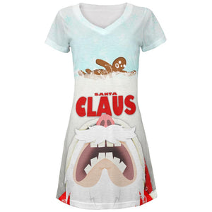 Christmas Santa Jaws Claus Horror Juniors V-Neck Beach Cover-Up Dress