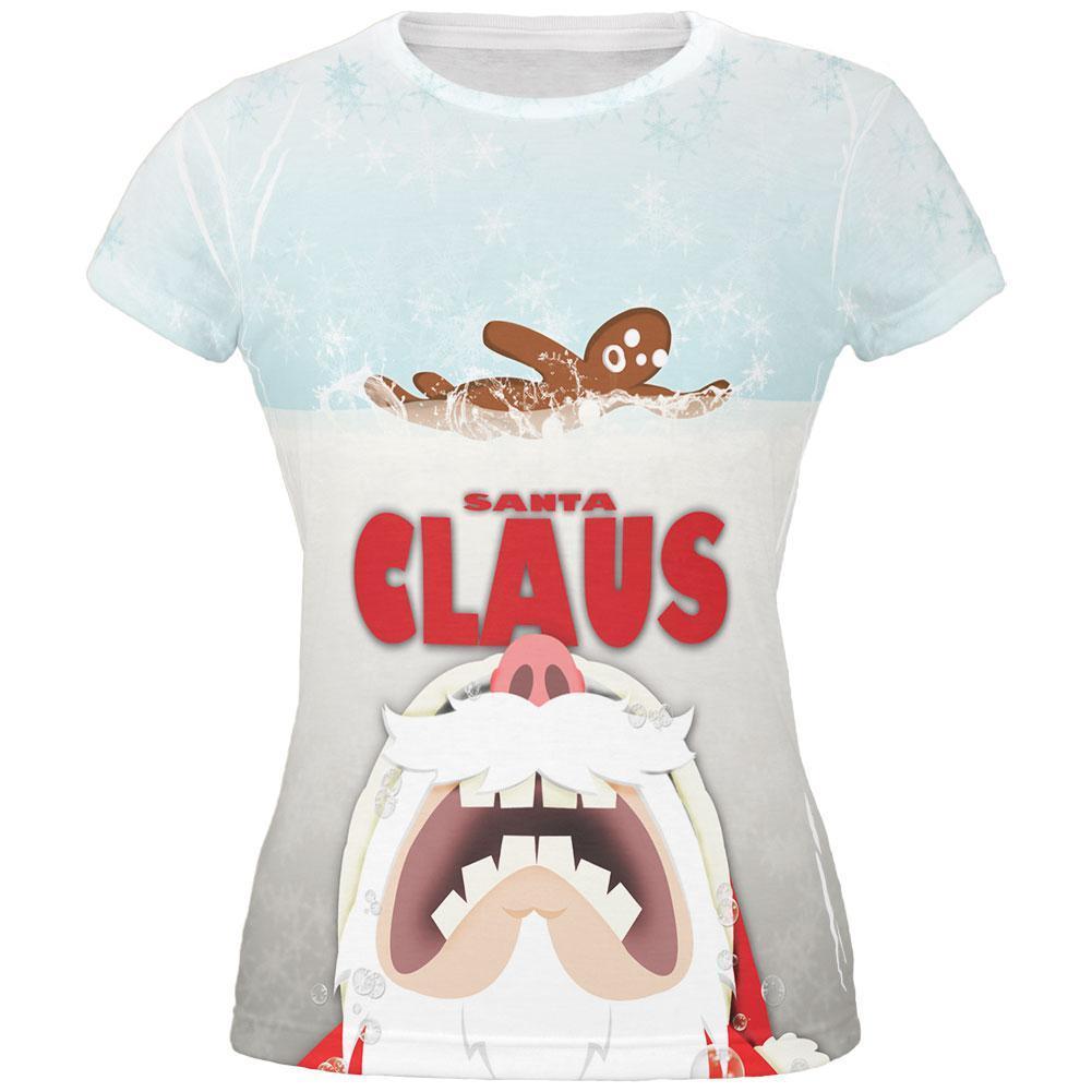 Christmas Santa Jaws Claus Horror All Over Juniors T-Shirt