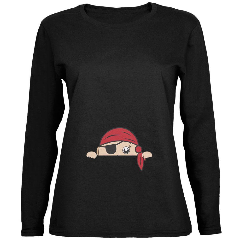 Halloween - Peeking Baby Pirate Black Womens Long Sleeve T-Shirt