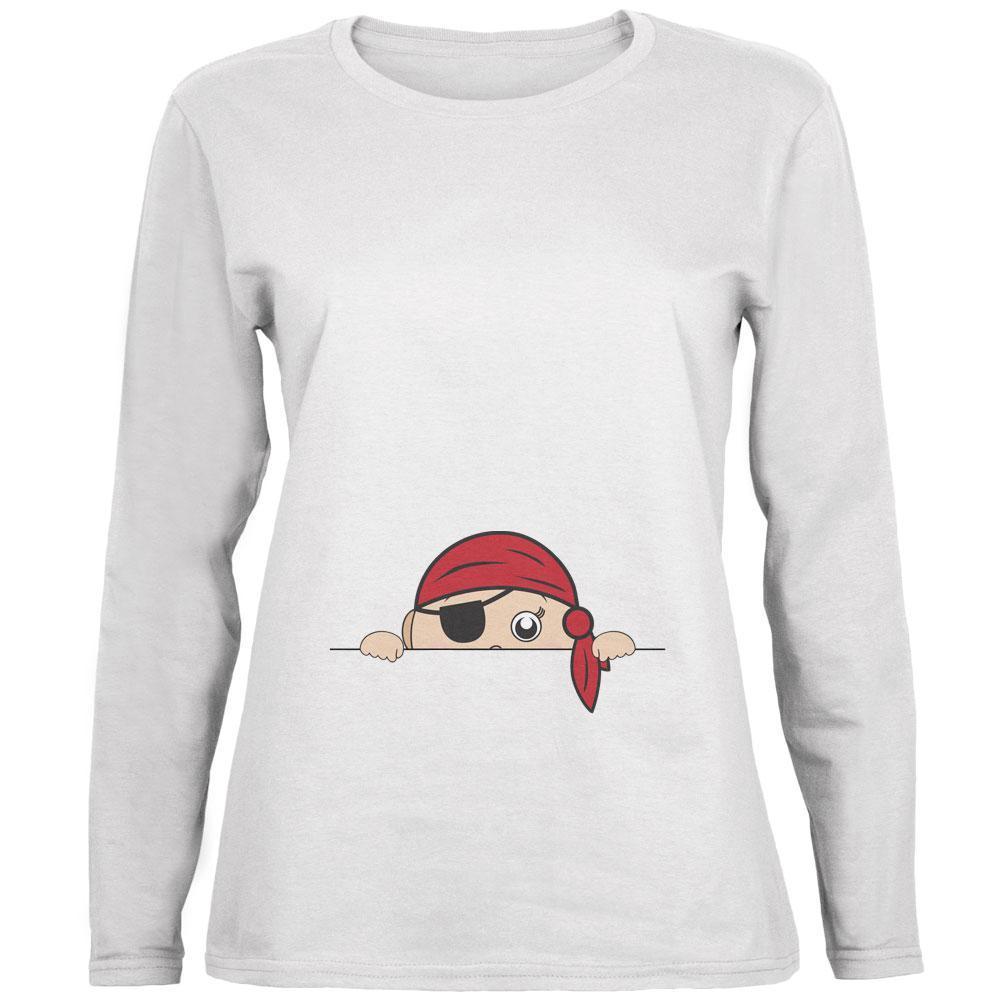 Halloween - Peeking Baby Pirate White Womens Long Sleeve T-Shirt