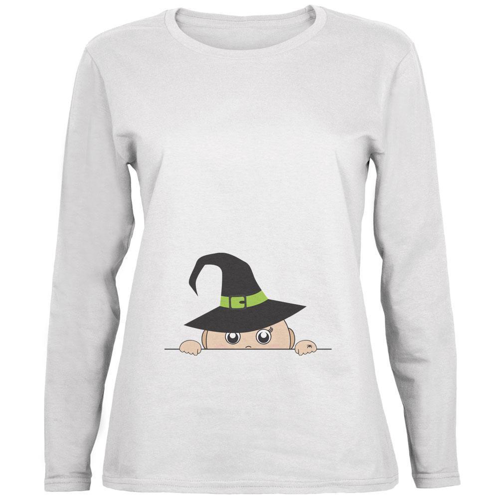 Halloween - Peeking Baby Witch White Womens Long Sleeve T-Shirt