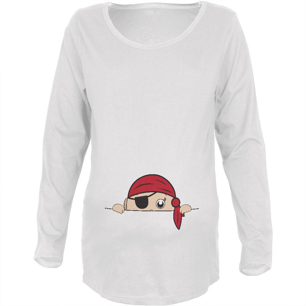 Halloween - Peeking Baby Pirate White Maternity Soft Long Sleeve T-Shirt