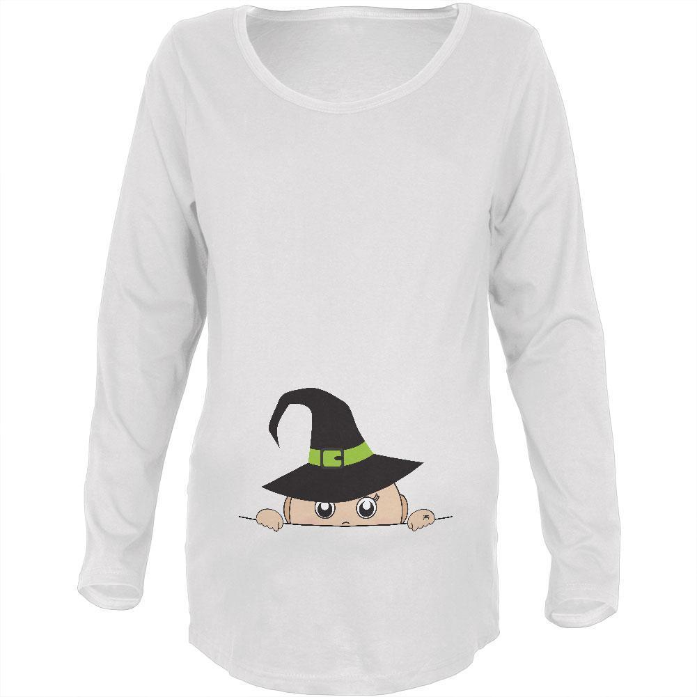 Halloween - Peeking Baby Witch White Maternity Soft Long Sleeve T-Shirt