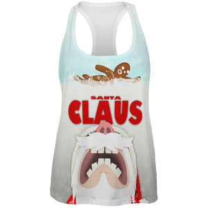 Christmas Santa Jaws Claus Horror All Over Womens Racerback Tank Top