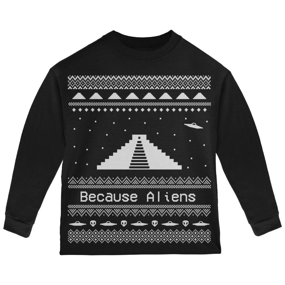 Ancient Aliens Ugly Christmas Sweater Red Toddler Long Sleeve T-Shirt