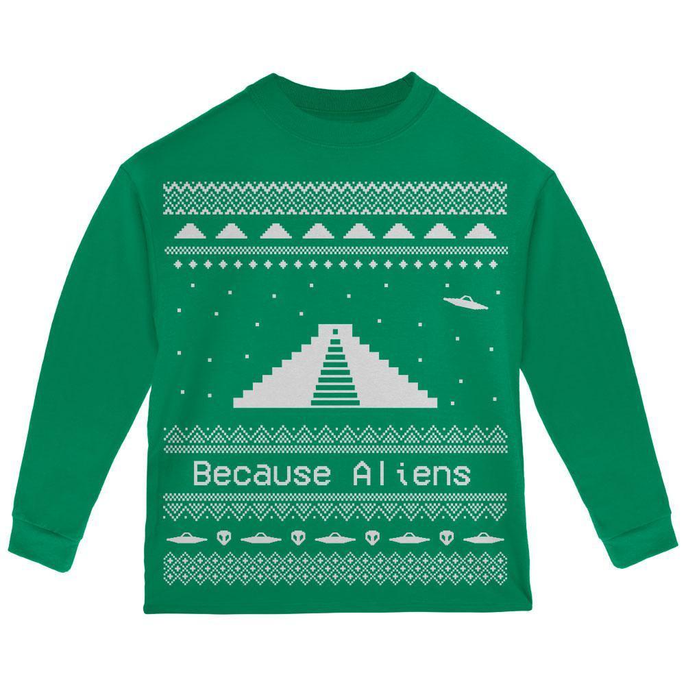 Ancient Aliens Ugly Christmas Sweater Red Toddler Long Sleeve T-Shirt