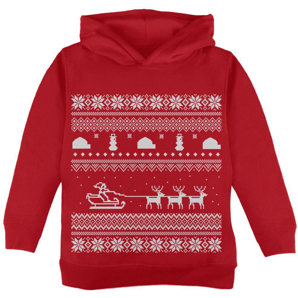 Santa Sleigh Ugly Christmas Sweater Red Toddler Hoodie