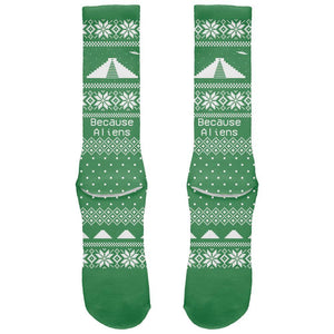Ancient Aliens Ugly Christmas Sweater Green All Over Crew Socks