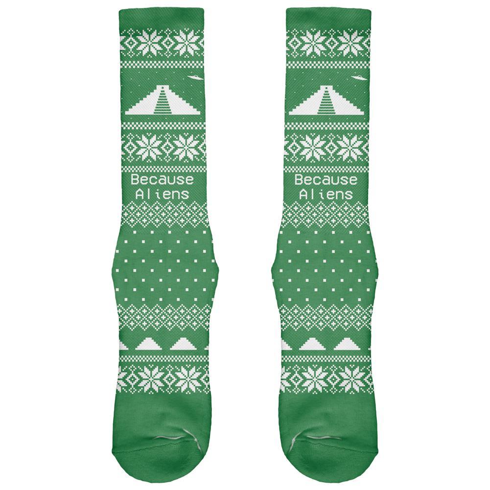 Ancient Aliens Ugly Christmas Sweater Green All Over Crew Socks