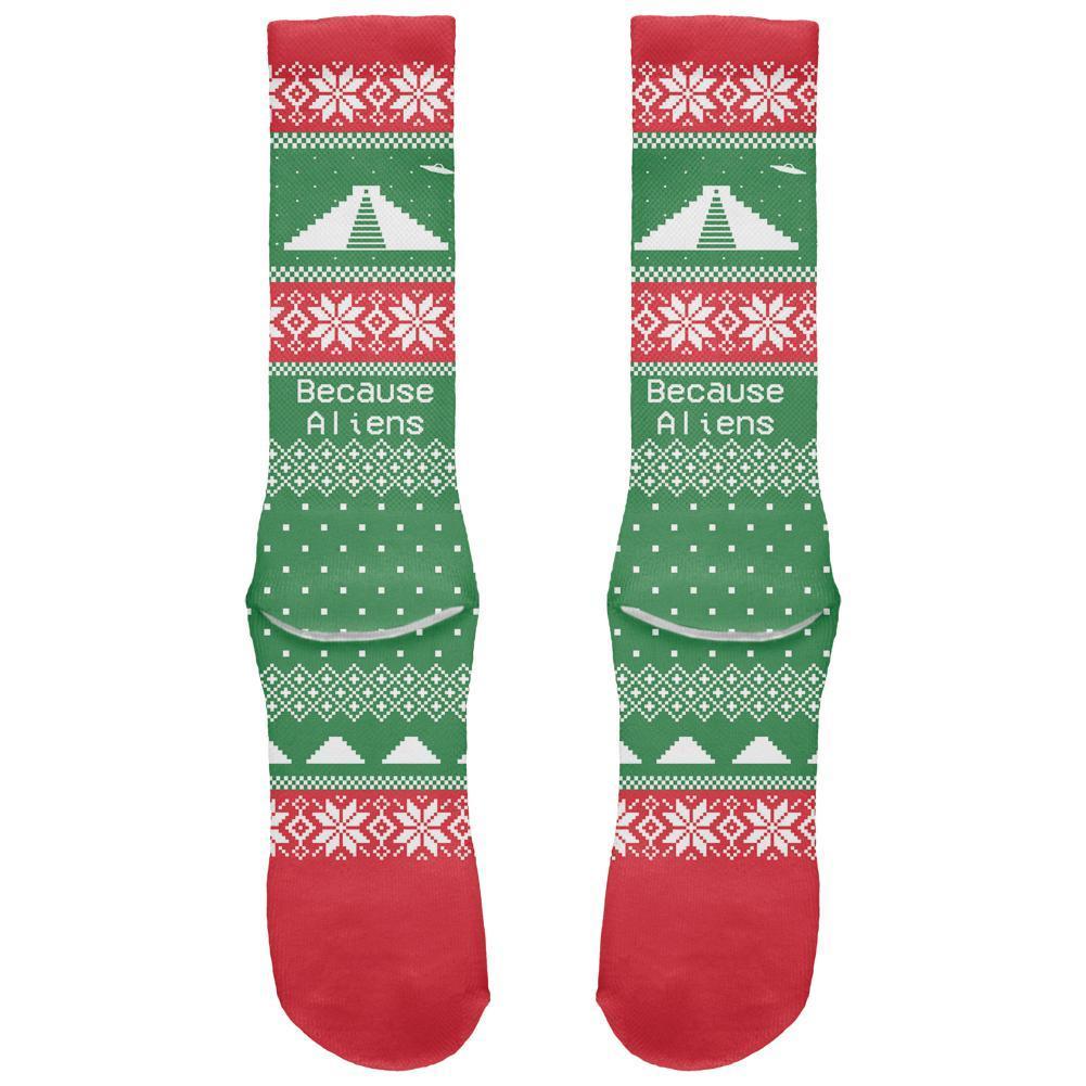 Ancient Aliens Ugly Christmas Sweater Striped All Over Crew Socks