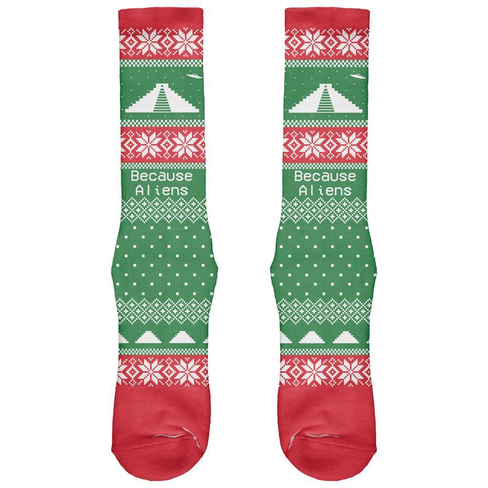 Ancient Aliens Ugly Christmas Sweater Striped All Over Crew Socks