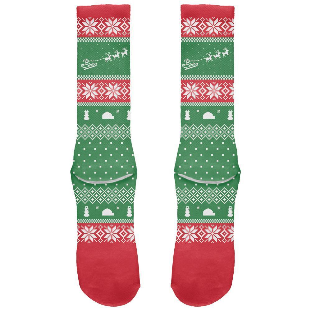 Santa Sleigh Ugly Christmas Sweater Striped All Over Crew Socks