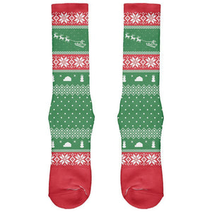 Santa Sleigh Ugly Christmas Sweater Striped All Over Crew Socks