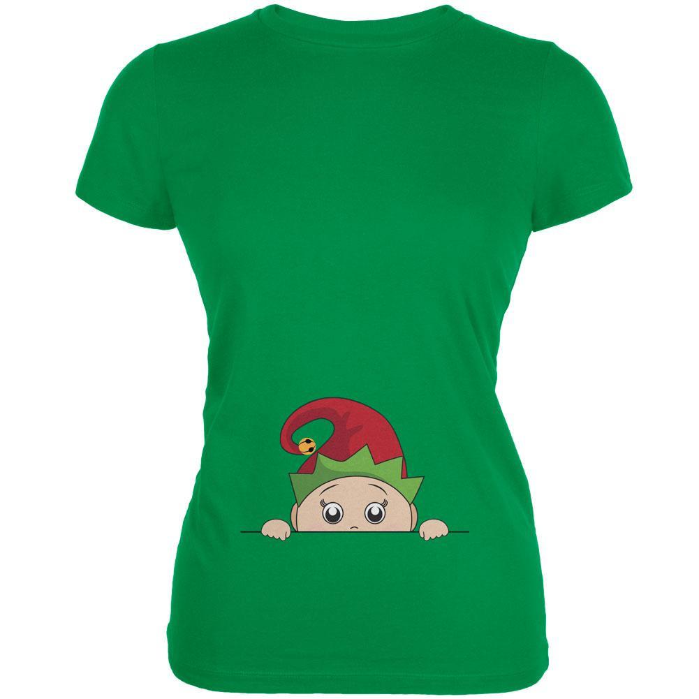 Christmas Peeking Baby Elf Irish Green Juniors Soft T-Shirt