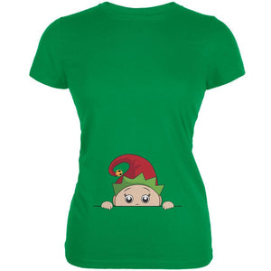 Christmas Peeking Baby Elf Irish Green Juniors Soft T-Shirt