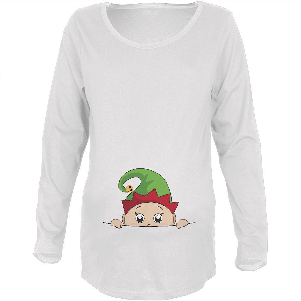 Christmas Peeking Baby Elf White Maternity Soft Long Sleeve T-Shirt