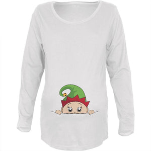 Christmas Peeking Baby Elf White Maternity Soft Long Sleeve T-Shirt