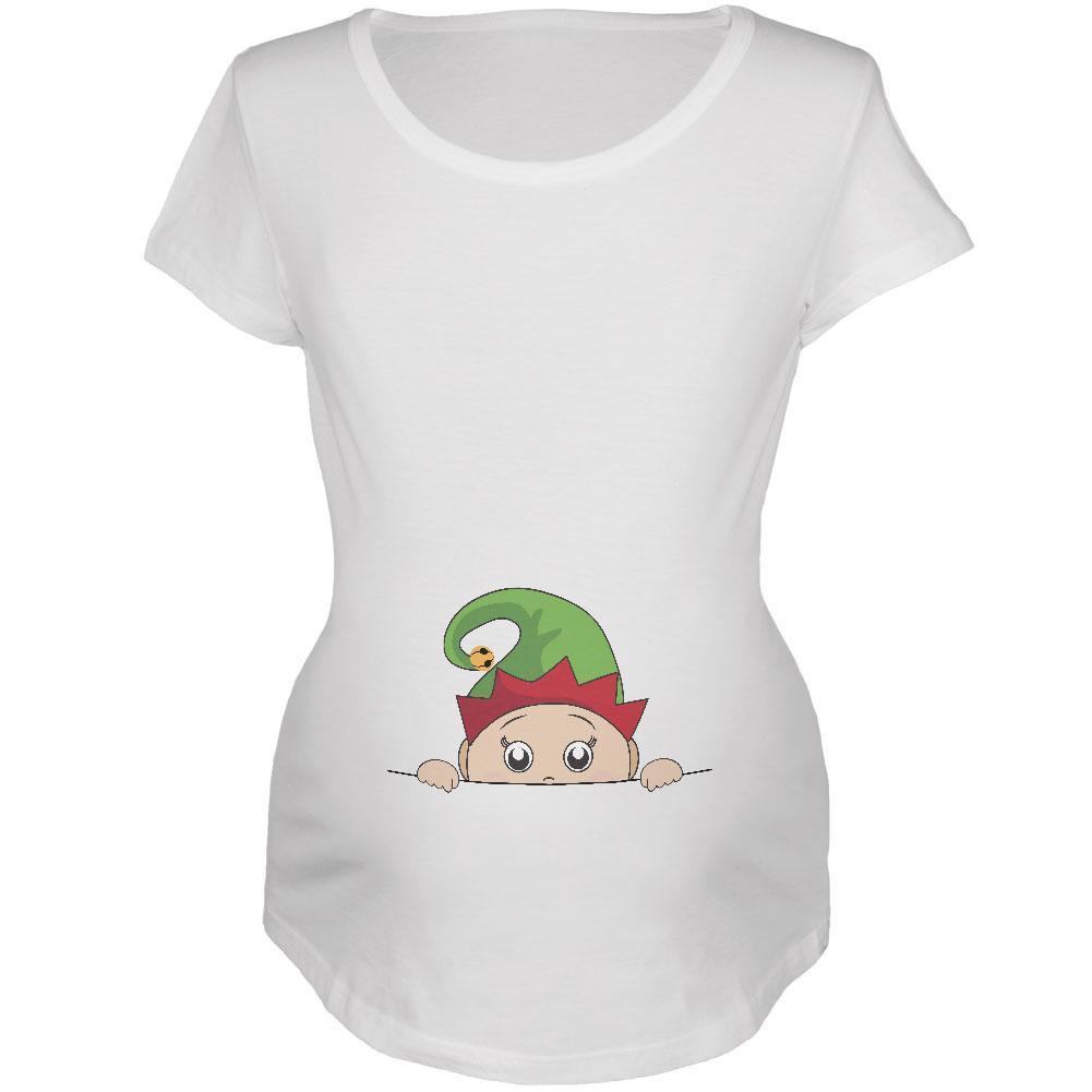 Christmas Peeking Baby Elf White Maternity Soft T-Shirt