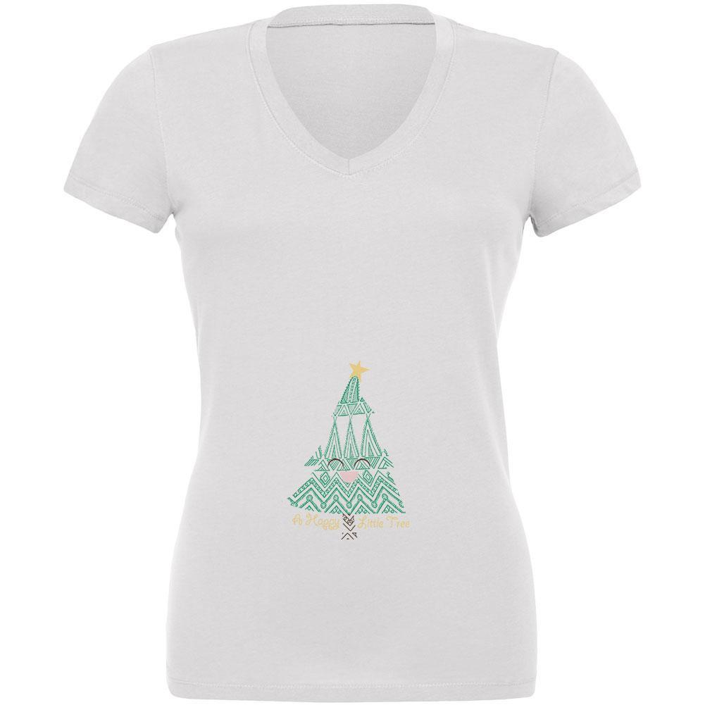 Christmas A Happy Little Tree White Juniors V-Neck T-Shirt